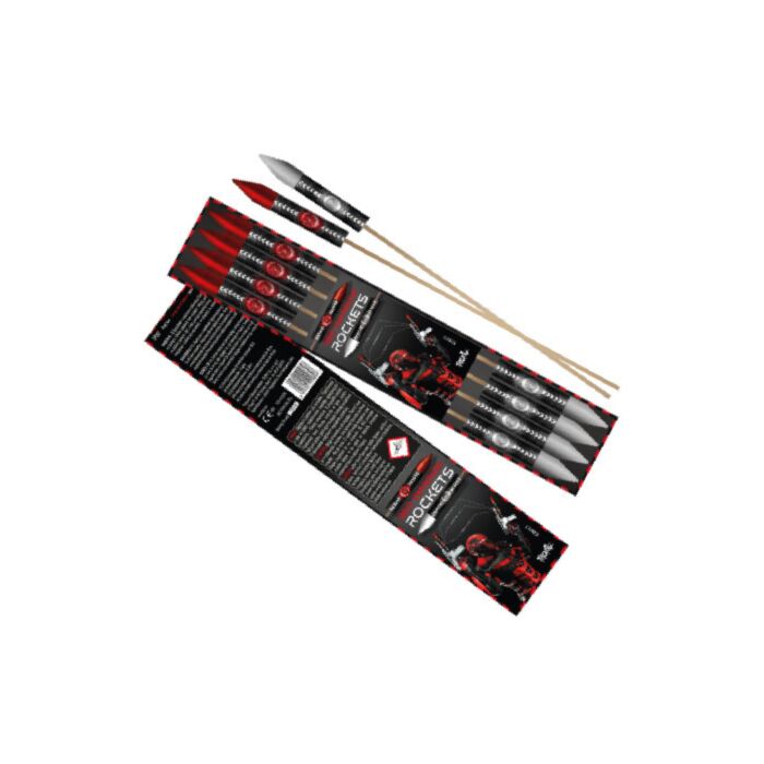 Ρουκέτες CP323 Red Warrior Rocket, η συσκευασία περιέχει 8 τεμάχια που παράγουν διαφορετικό αποτέλεσμα